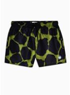 Topman Mens Green Khaki And Black Giraffe Print Swim Shorts