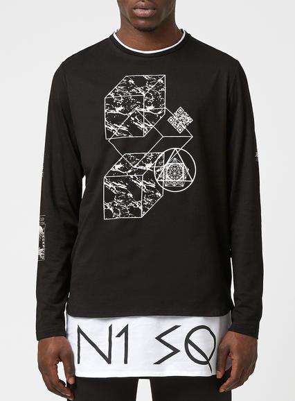 Topman Mens N1sq Black And White Layered Long Sleeve T-shirt*