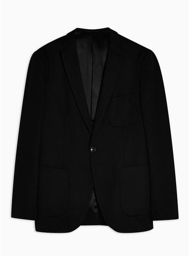 Topman Mens Black Jersey Single Breasted Blazer With Notch Lapels