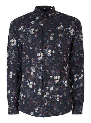 Topman Mens Blue Noose & Monkey Navy Rose Print Shirt