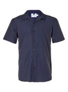 Topman Mens Blue Navy Textured Stripe Revere Collar Short Sleeve Casual Shirt