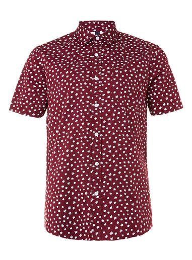 Topman Mens Red Burgundy/white Doodle Short Sleeve Shirt