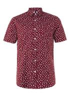 Topman Mens Red Burgundy/white Doodle Short Sleeve Shirt