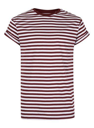 Topman Mens Burgundy Stripe Muscle Fit Roller T-shirt