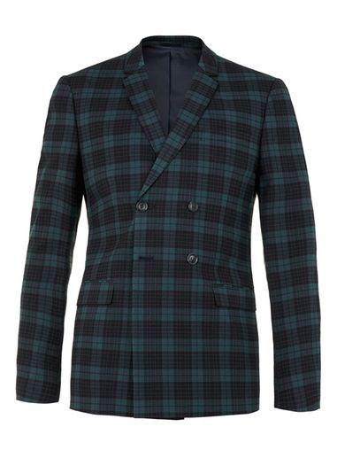 Topman Mens Co-ord Black And Green Check Blazer