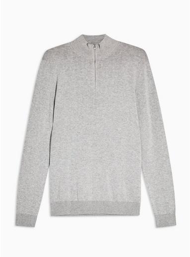 Topman Mens Grey Gray Marl Zip Turtle Sweater