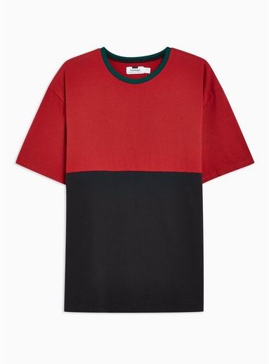 Topman Mens Red And Charcoal Colour Block T-shirt