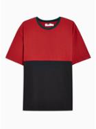 Topman Mens Red And Charcoal Colour Block T-shirt