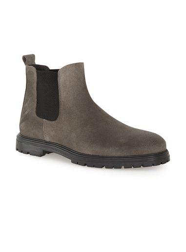 Topman Mens Grey Leather Chelsea Boots