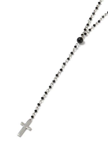 Topman Mens Silver Black Bead Rosary Necklace*