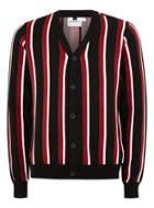Topman Mens Black, Burgundy And White Striped Cardigan
