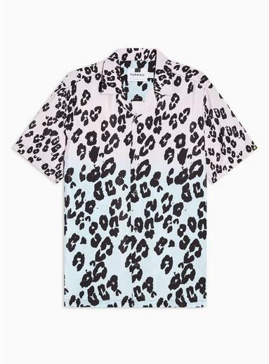 Topman Mens Multi Dip Dye Pink And Blue Leopard Revere Shirt