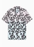 Topman Mens Multi Dip Dye Pink And Blue Leopard Revere Shirt