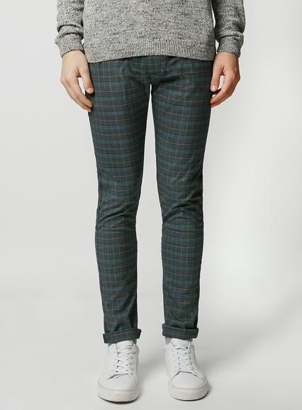 Topman Mens Blue Check Skinny Chino