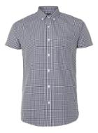 Topman Mens Blue Navy And White Check Gingham Short Sleeve Dress Shirt