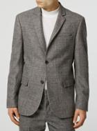 Topman Mens Mid Grey Grey Textured Wool Blend Slim Fit Suit Jacket
