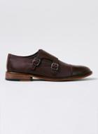 Topman Mens Red Burgundy Leather Monk Shoes
