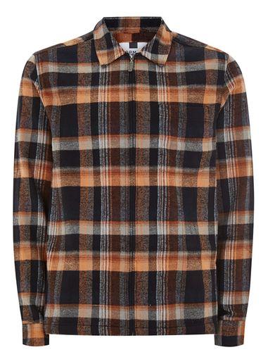 Topman Mens Blue Orange Zip Through Check Shirt