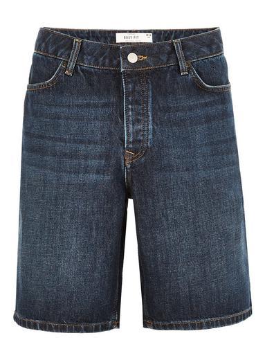 Topman Mens Navy Dark Wash Boxy Fit Denim Shorts