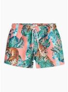 Topman Mens Pink Tiger Printed Swim Shorts