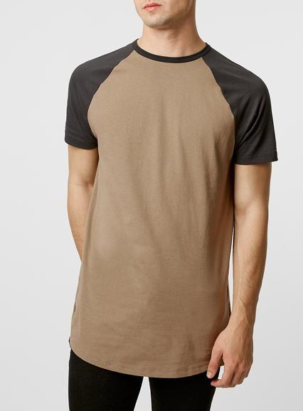 Topman Mens Brown Camel Raglan Long Line T-shirt