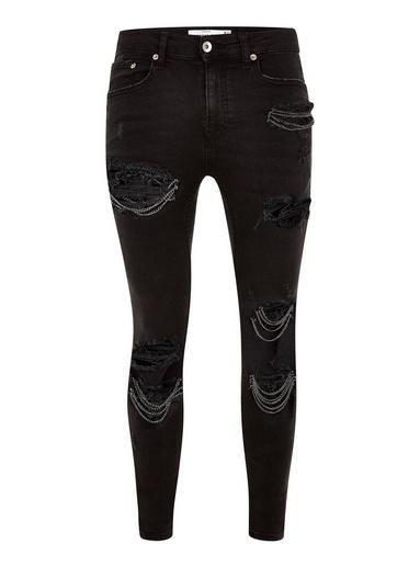 Topman Mens Black Spray On Jeans With Chains