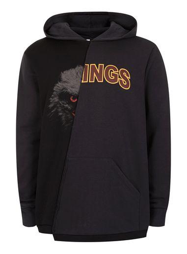 Topman Mens Black Eagle Kings Print Spliced Hoodie