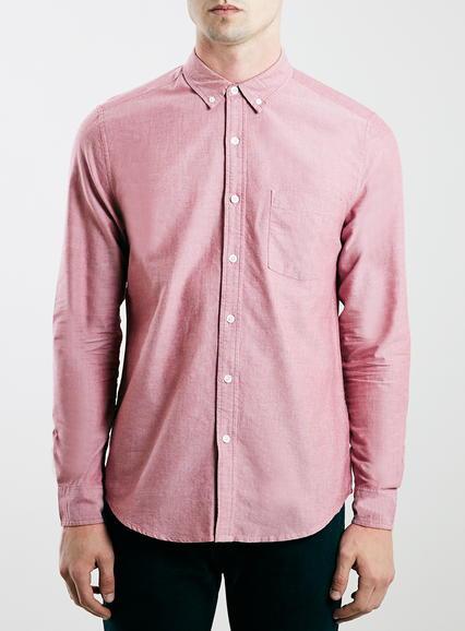 Topman Mens Dark Red Oxford Long Sleeve Shirt