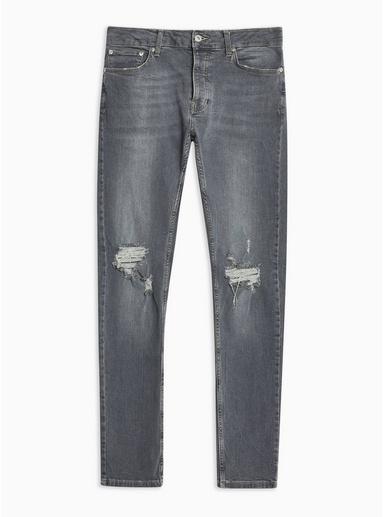 Topman Mens Grey Ripped Stretch Skinny Jeans