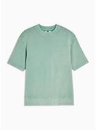 Topman Mens Washed Green Short Sleeve Sweatshirt