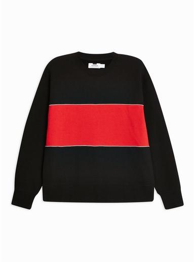 Topman Mens Black And Red Panel Sweatshirt