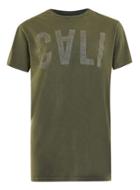 Topman Mens Green Khaki Cali Print Longline T-shirt