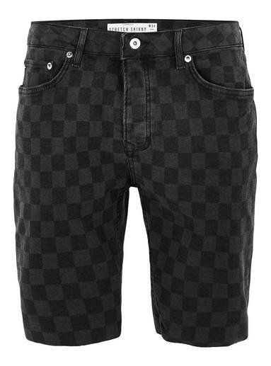 Topman Mens Black Check Denim Shorts