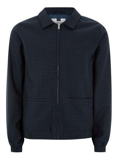 Topman Mens Navy Checked Harrington Jacket