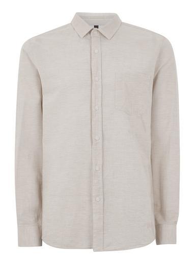 Topman Mens Stone Slub Long Sleeve Shirt