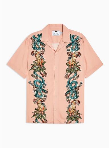 Topman Mens Pink Snake And Tiger Yin Yang Revere Shirt