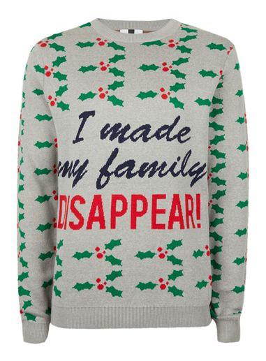 Topman Mens Grey I Made My Family Disappear Ugly Sweater