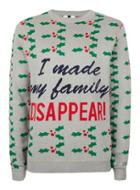 Topman Mens Grey I Made My Family Disappear Ugly Sweater