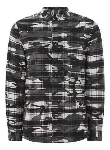 Topman Mens Black Check Camouflage Shirt