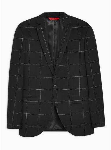 Topman Mens Black Topstitch Slim Blazer