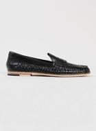 Topman Mens White Marne Loafer Black Leather Weaved Loafers