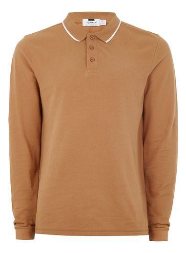 Topman Mens Nude Light Brown Tipped Muscle Fit Polo