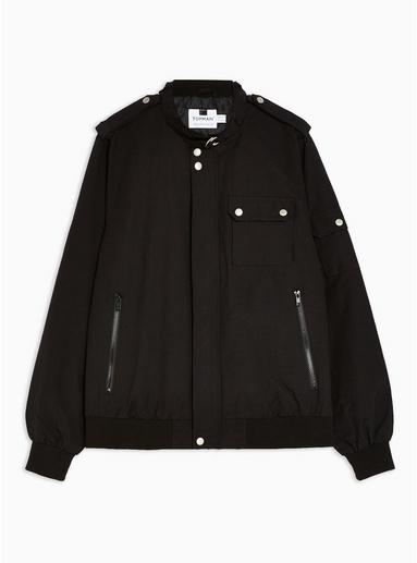 Topman Mens Black Stand Collar Jacket