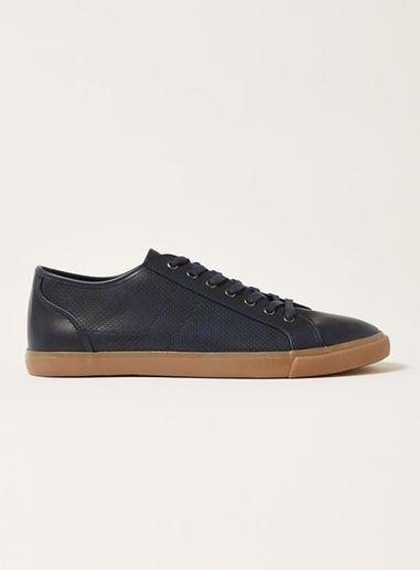 Topman Mens Navy Pu Perf Sneakers