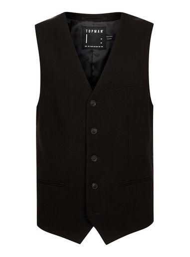 Topman Mens Black Textured Ultra Skinny Waistcoat