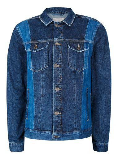 Topman Mens Blue Panelled Denim Jacket