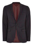Topman Mens Navy And Red Check Ultra Skinny Suit Jacket