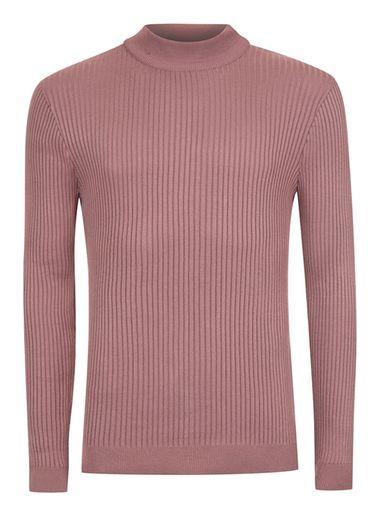 Topman Mens Pink Ribbed Turtle Neck Slim Fit Sweater