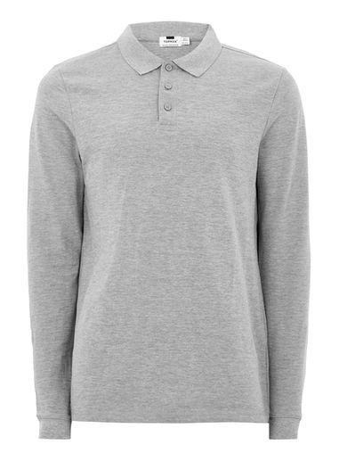 Topman Mens Grey Gray Long Sleeve Muscle Polo