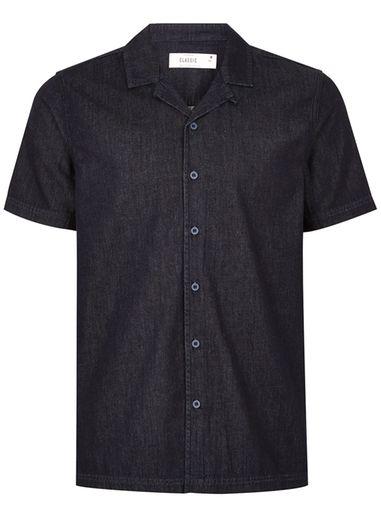 Topman Mens Blue Indigo Denim Rinse Revere Shirt